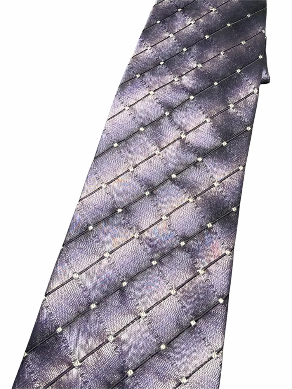 Yves Saint Laurent Lavender Silk Tie with Silver Dot Grid
